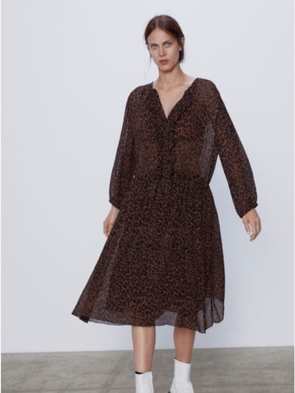 NWT Zara Animal Print Chiffon Midi Dress - Size Small (Oversized)